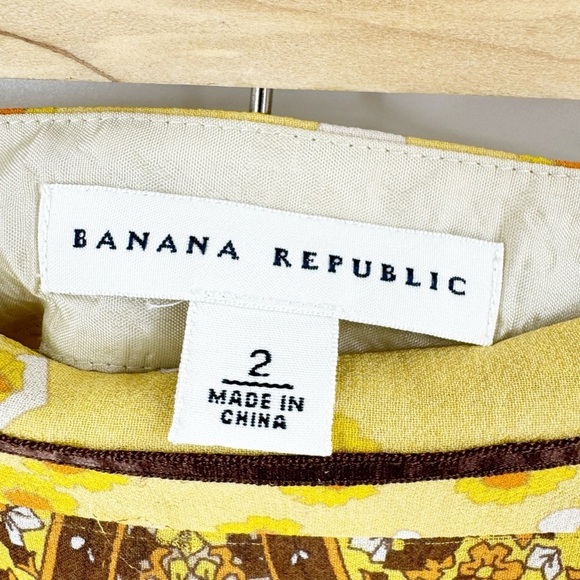 ✅ Banana Republic Pleated Silk Linen Blend A Line Skirt Size 4 YELLOW/BROWN - Picture 2 of 5